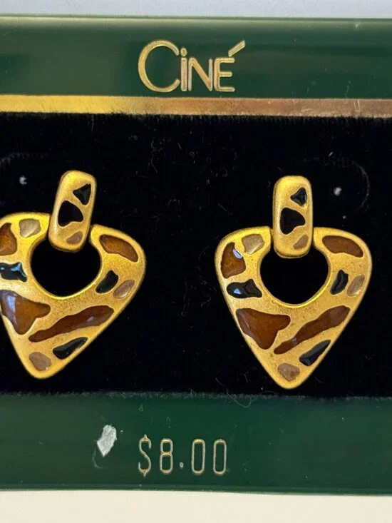 Cine Post Earrings Vintage Leopard Animal Print Triangle Enamel Accent Jewelry - Picture 9 of 9